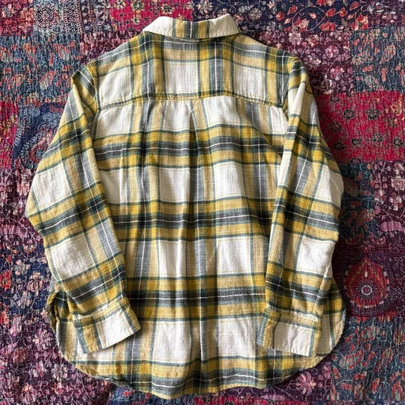 Yellow and Blue Plaid Flannel Boyfriend Fit Button Down Shirt - Picture 3 of 3